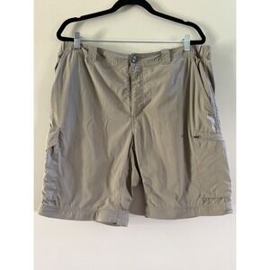 Columbia Omni-Shade Mens Cargo Shorts Tan Khaki Nylon Hiking Fishing 38W 30L